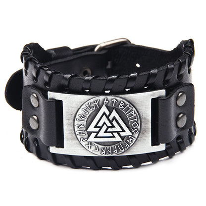 Armband Valknut Premium Leder Schwarz