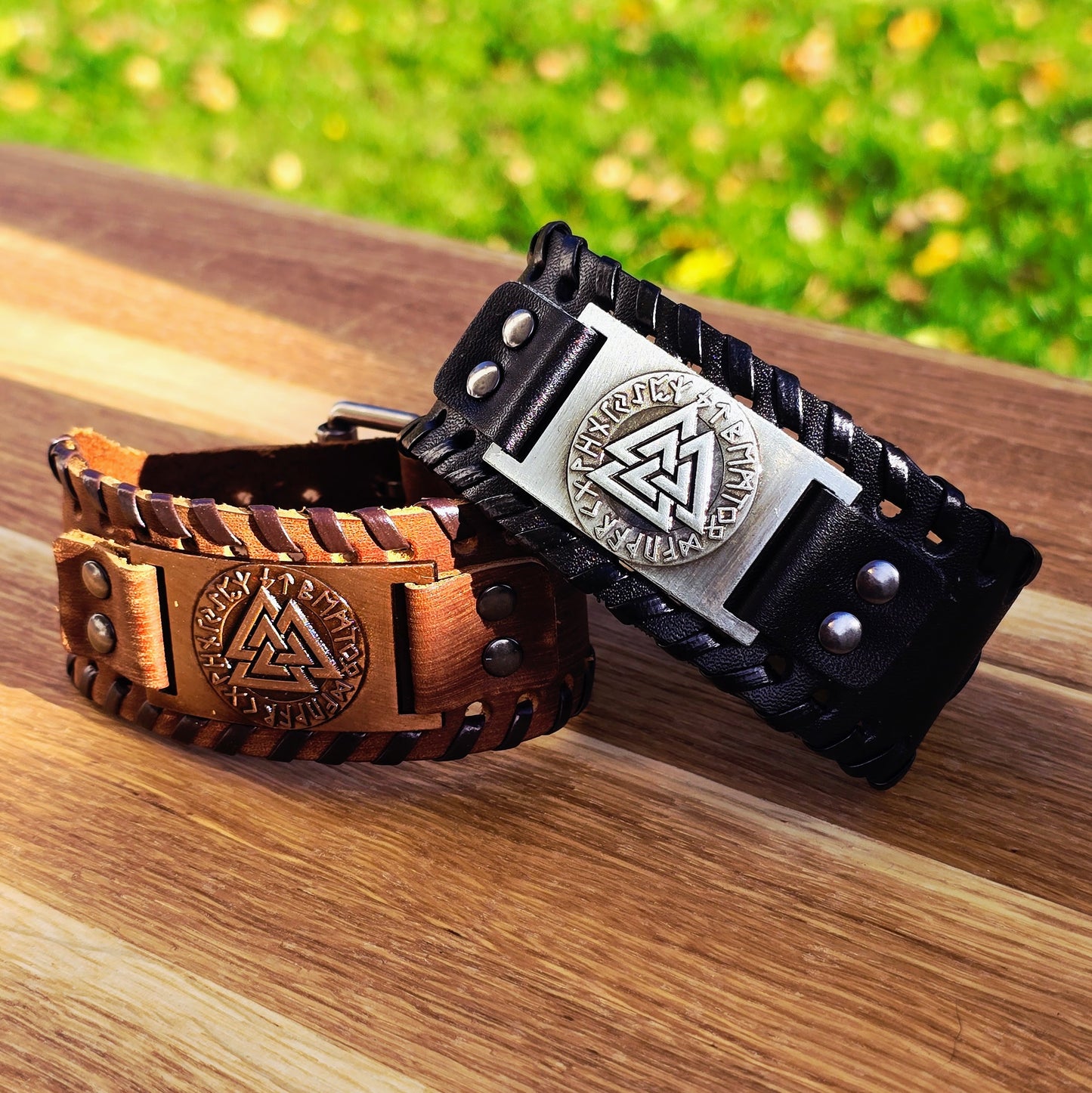 Armband Valknut Premiumäder Brunt