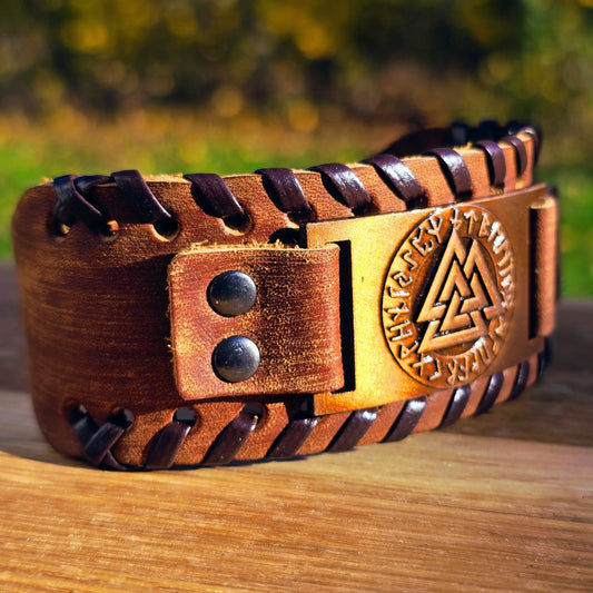 Armband Valknut Premiumäder Brunt
