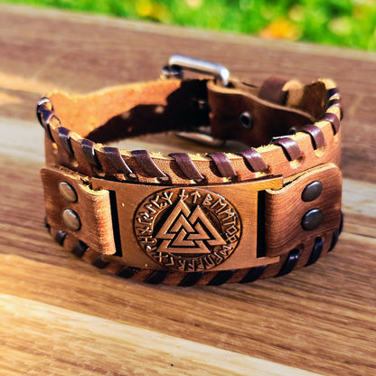 Armband Valknut Premiumäder Brunt