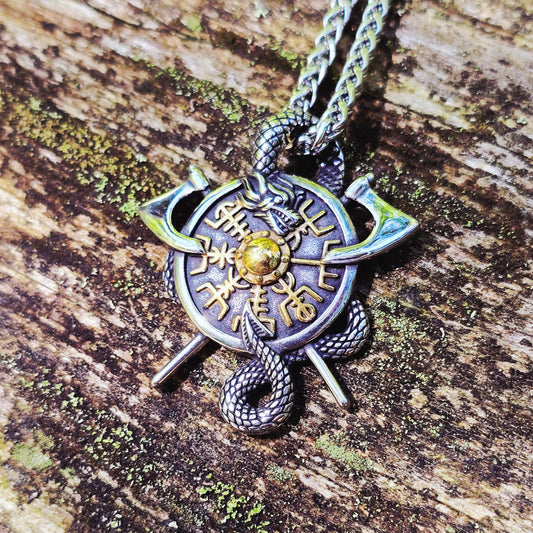 Halsband "Viking Vegvisir Skyddsamulett" Dualtone