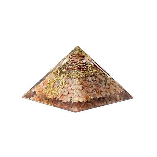 Orgonitpyramide mit Sonnenstein und Sonnensymbol 