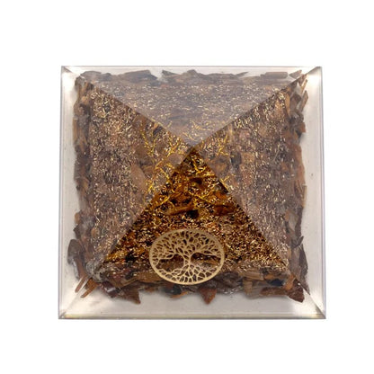 Orgonitpyramide - Tigerauge und Baum des Lebens  