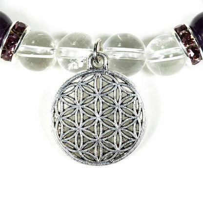 Armband „Bergkristall &amp; Amethyst mit Blume des Lebens“ 