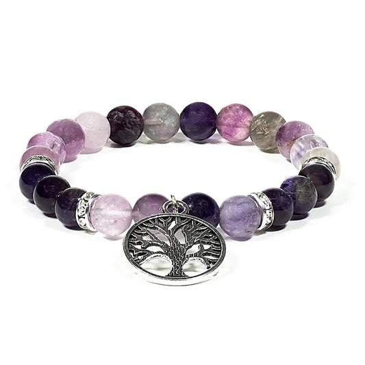 Armband „Fluorit &amp; Amethyst mit Lebensbaum“
