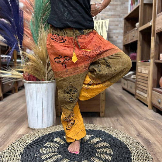 Yoga- och Festivalbyxor – High Cross Himalaya-tryck i orange