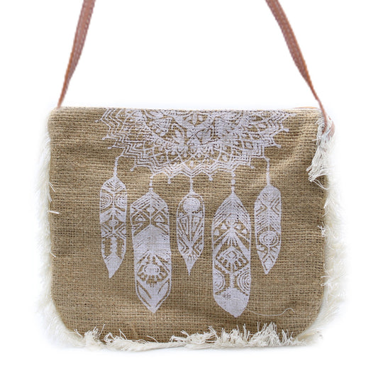 Fringe bag with Dreamcatcher print Jute
