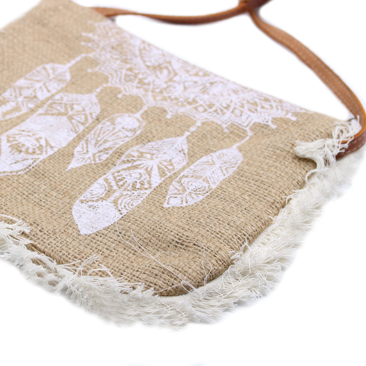 Fringe bag with Dreamcatcher print Jute