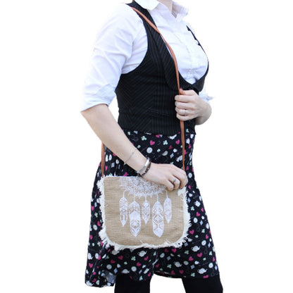 Fringe bag with Dreamcatcher print Jute