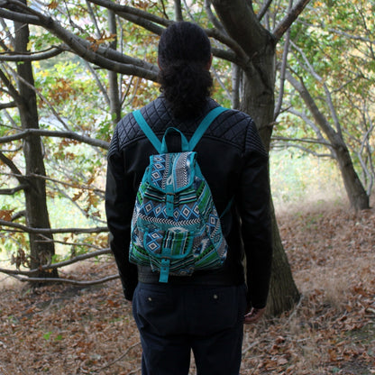 Jacquard-Rucksack – Natürlich &amp; Einzigartig - Blaugrün