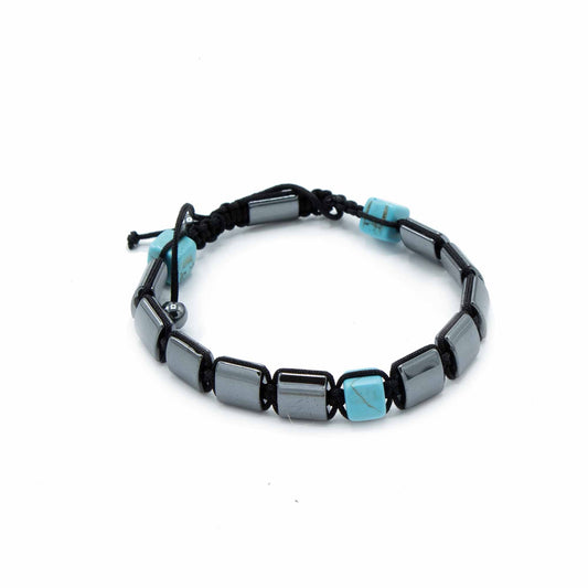Magnetisches Shamballa-Armband – Hämatit und Türkis 
