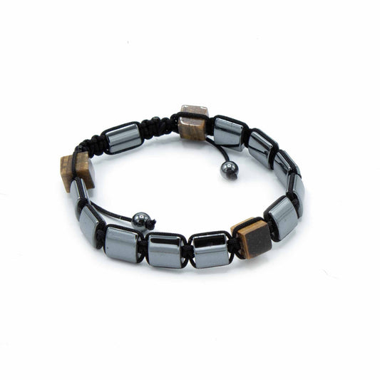 Magnetisches Shamballa-Armband aus Hämatit mit Tigerauge 