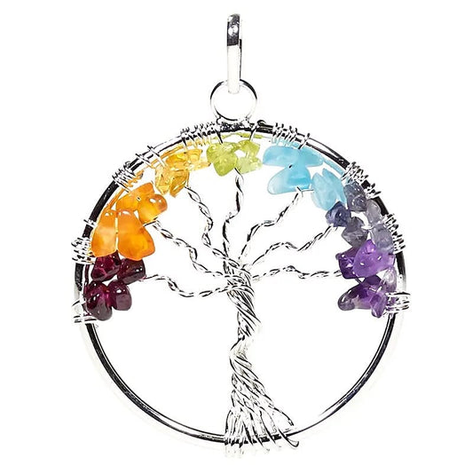 Edelsteinanhänger "Chakra-Baum des Lebens" Rund