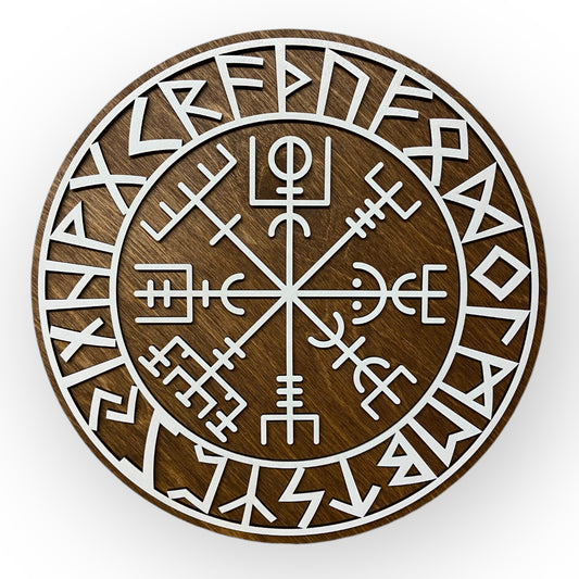 Wanddekoration – Vikingerschild mit Runen & Vikingkompass 🛡️✨ – Typ 3, Vers. 3