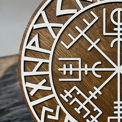 Wanddekoration – Vikingerschild mit Runen & Vikingkompass 🛡️✨ – Typ 3, Vers. 3