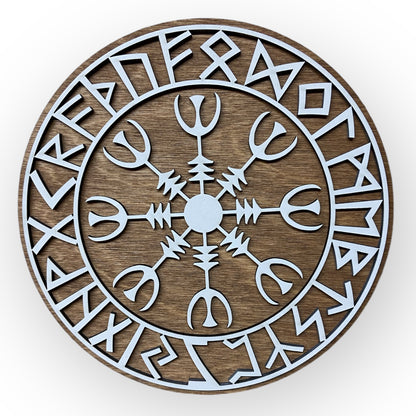 Wanddekoration – Vikingerschild mit Runen & Vikingkompass 🛡️✨ – Typ 4, Vers. 3