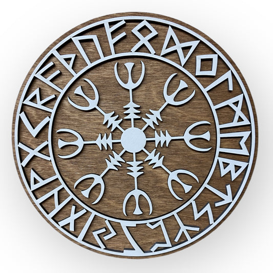 Wanddekoration – Vikingerschild mit Runen & Vikingkompass 🛡️✨ – Typ 4, Vers. 3