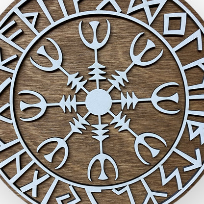 Wanddekoration – Vikingerschild mit Runen & Vikingkompass 🛡️✨ – Typ 4, Vers. 3