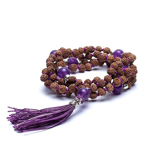 Mala "Rudraksha & Amethyst" 108 Perlen