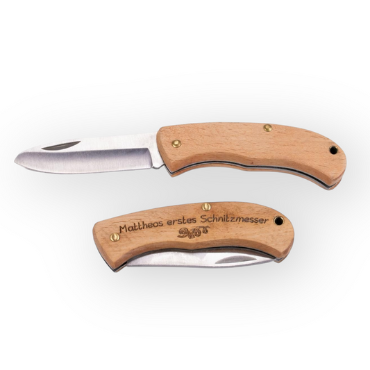 Kindersicheres Schnitzmesser aus Holz - persönliche Gravur möglich 
