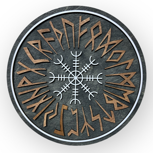 Wanddekoration – Wikingerschild mit Runen & Wikingerkompass 🛡️✨ – Typ 1, Vers. 3