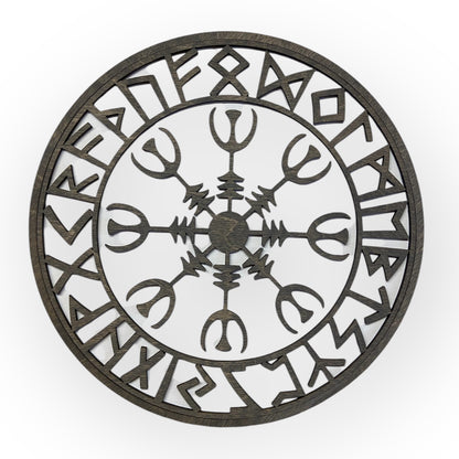 Wanddekoration – Vikingerschild mit Runen & Vikingkompass 🛡️✨ – Typ 4, Vers. 3