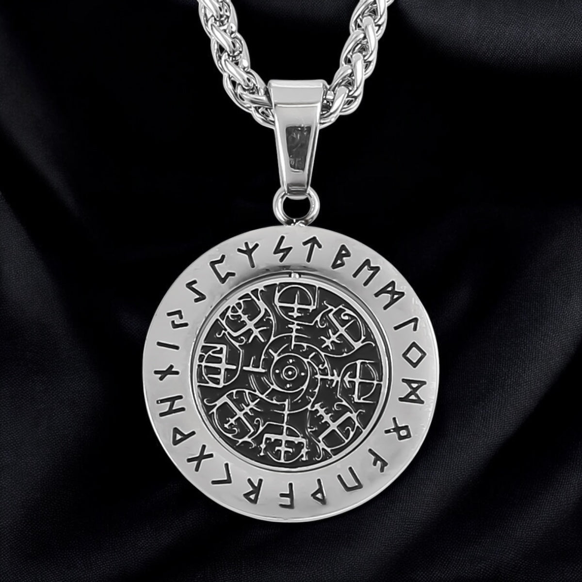 Vegvisir Polierte Halskette – 304 Edelstahl mit Runenring (2025)