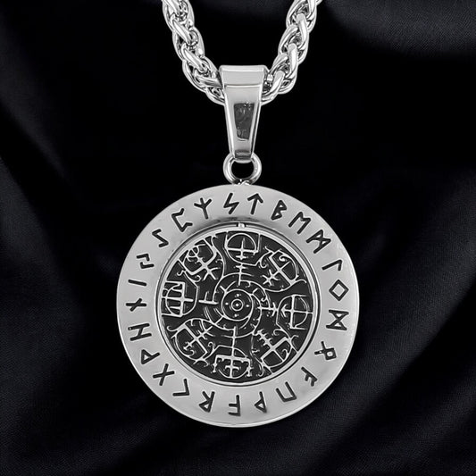 Vegvisir Polierte Halskette – 304 Edelstahl mit Runenring (2025)