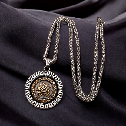 Halskette „Rotierende Wikinger Vegvisir und Valknut“ (2025)